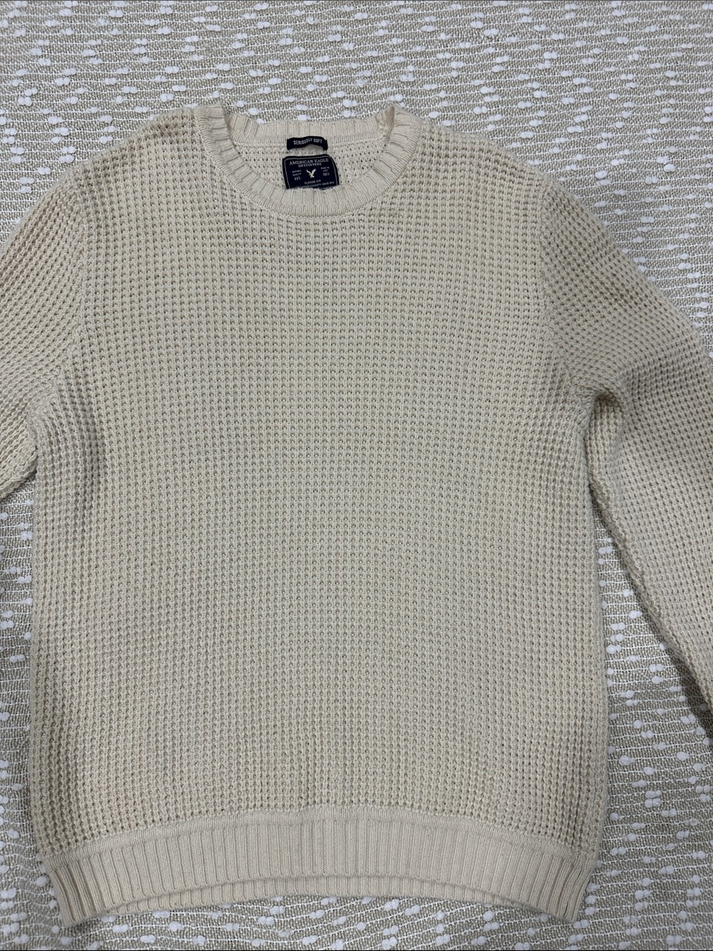 American Eagle Outfitters Cream Waffle-Knit Crewneck Sweater